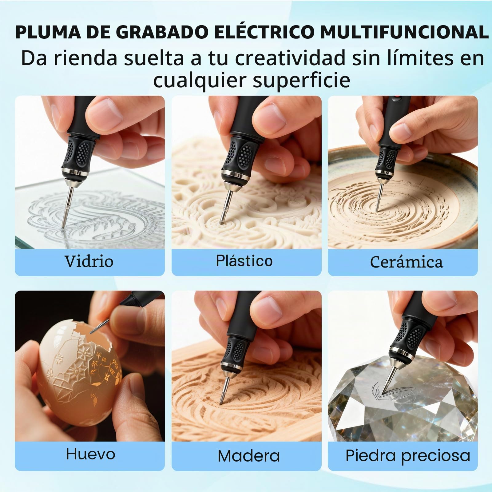 Pino de Grabado Eléctrico con 30 Bits Mini Bolígrafo Grabador, Herramienta de Grabado Portátil USB Carga Regulador de 3 Velocidades Hasta 25.000 U/min para Bricolaje Madera Vidrio Plástico, Negro