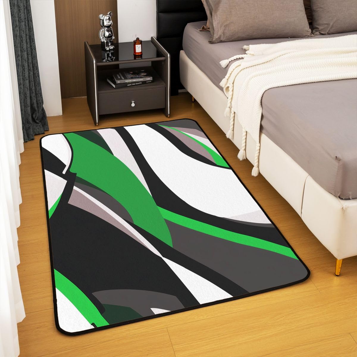 Homewish Grün Gestreift Geometrisch Teppich Wohnzimmer 100x150 Schwarz Weiß Grau Abstrakt Teppiche Aquarell Graffiti Kunst Rugs for Living Room Modern Minimalistisch Neutral Carpet Pflegeleicht