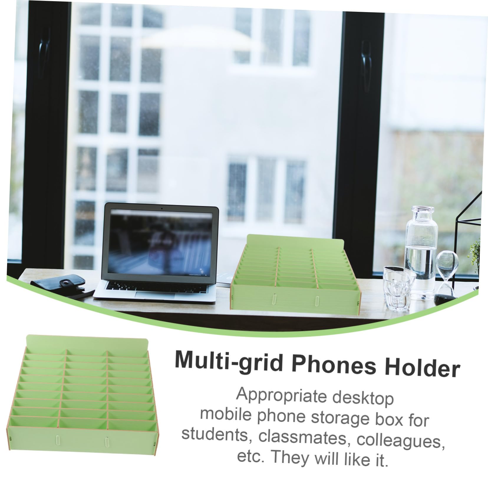 Porta Telefono Resistente Scrivania Scomparti Multipli in Legno Verde Organizer per Cellulare e Cavi Usb per Ufficio e Casa
