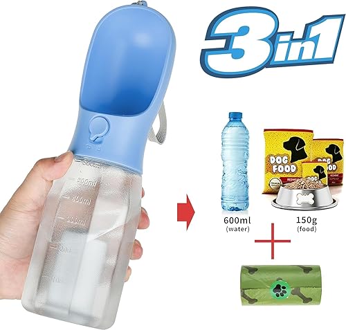 Miniatura 5 de Botella de agua para perros con contenedor de alimentos, dispensador de agua portátil para perros para mascotas para caminar al aire libre,