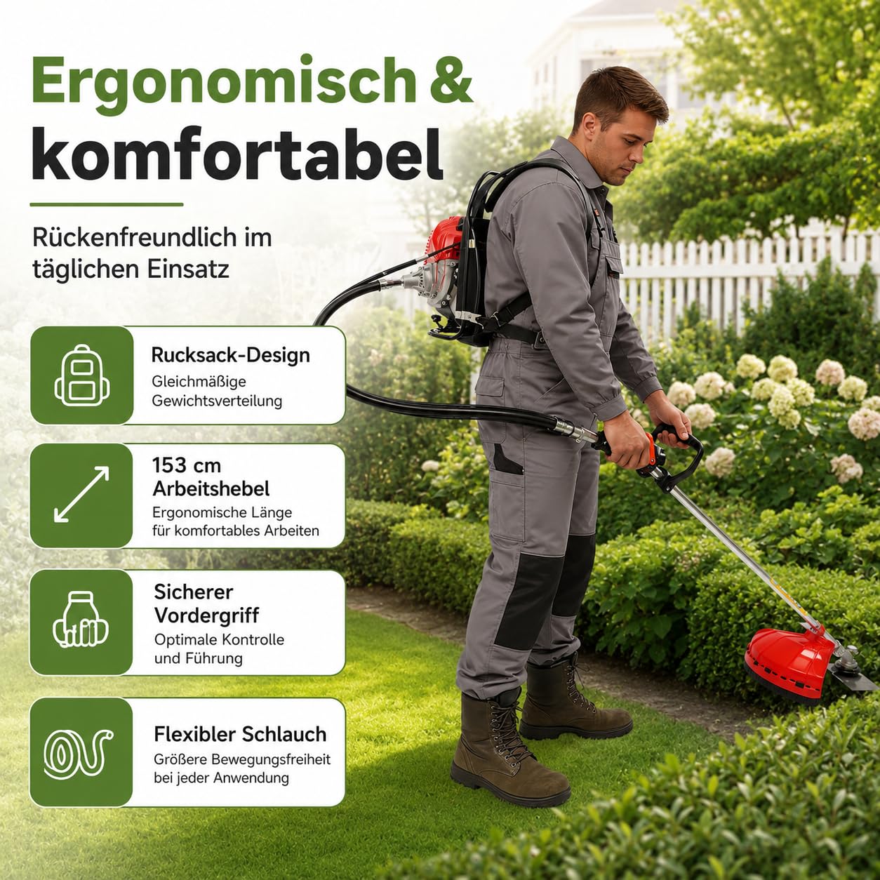 Motohacke 43cc 1.25kW Benzingerät Komplettset für Garten & Feld