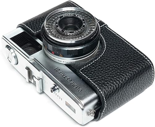 Miniatura 4 de BolinUS Trip 35 - Funda de piel auténtica hecha a mano para cámara Olympus Trip 35 con correa de mano (negro)