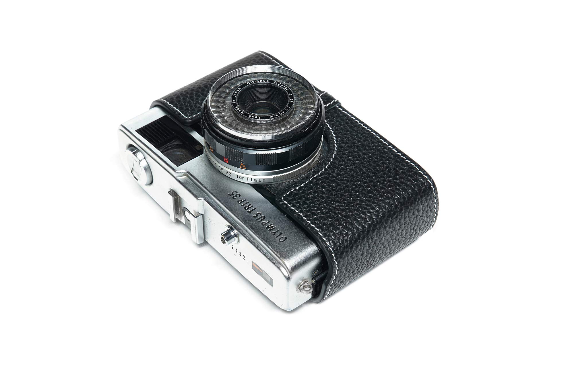 Zakao - Funda para cámara Olympus Trip 35, hecha a mano, piel auténtica, media cámara, funda para cámara Olympus Trip 35 con correa de mano (negro)