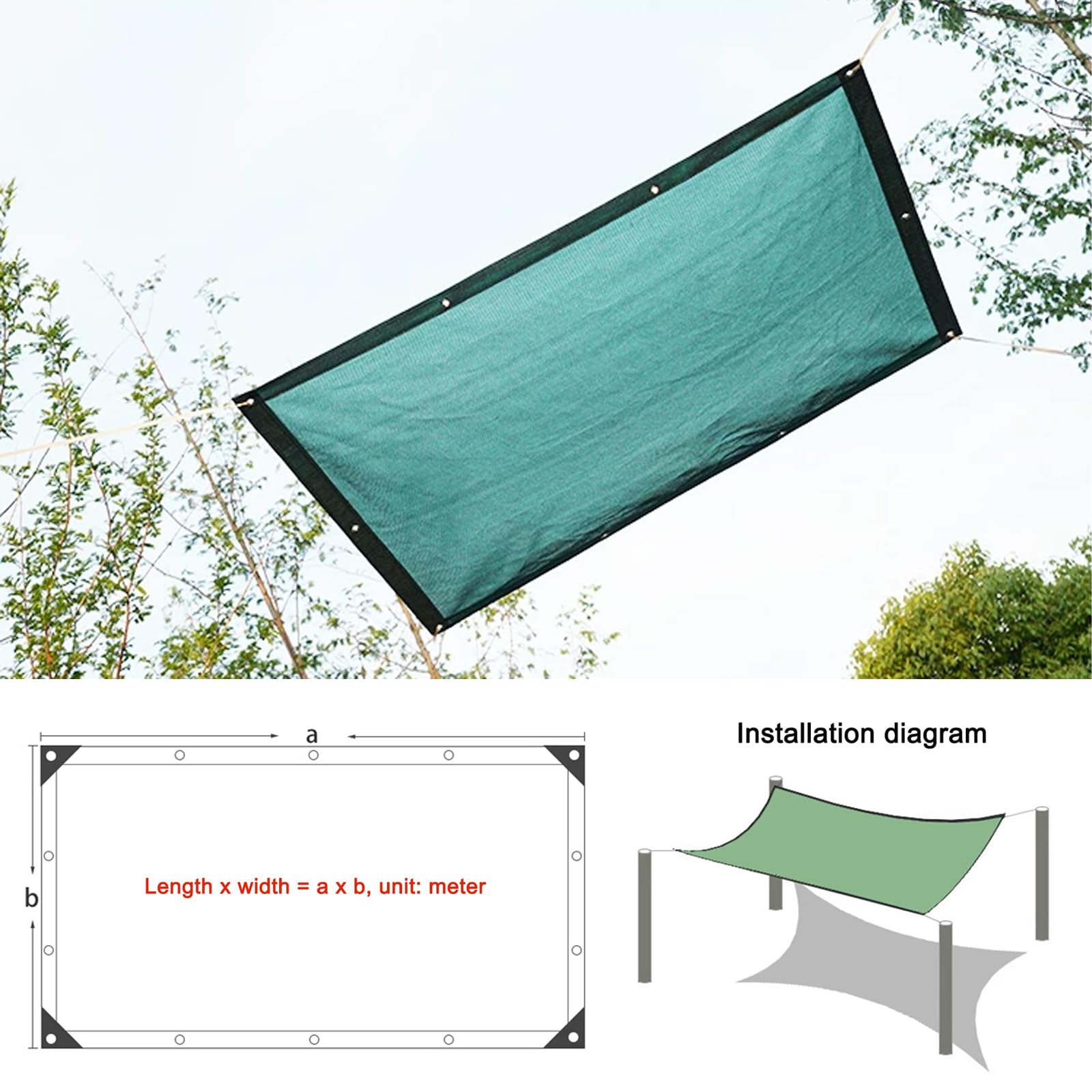 Sun Shade Net,Malla Sombreadora con Ojales,Bloqueador Solar Sombra Paño Ligera y Transpirable,Tasa de Sombreado 90%,Malla de Ocultación para Patio/Azotea/Garden (7x10m)