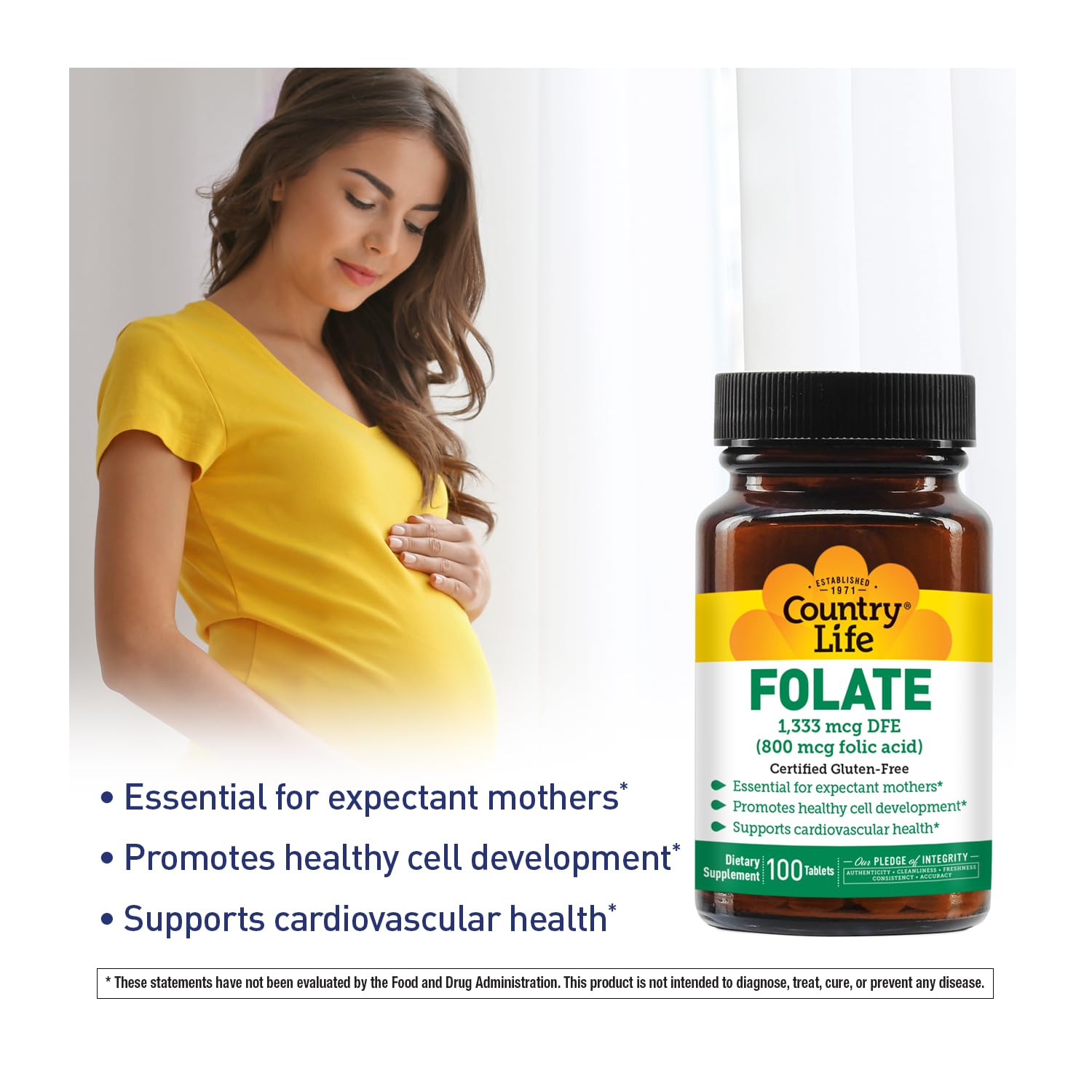 Country Life Folate 800 mcg Folic Acid, 100 Tablets — Amazon image 2