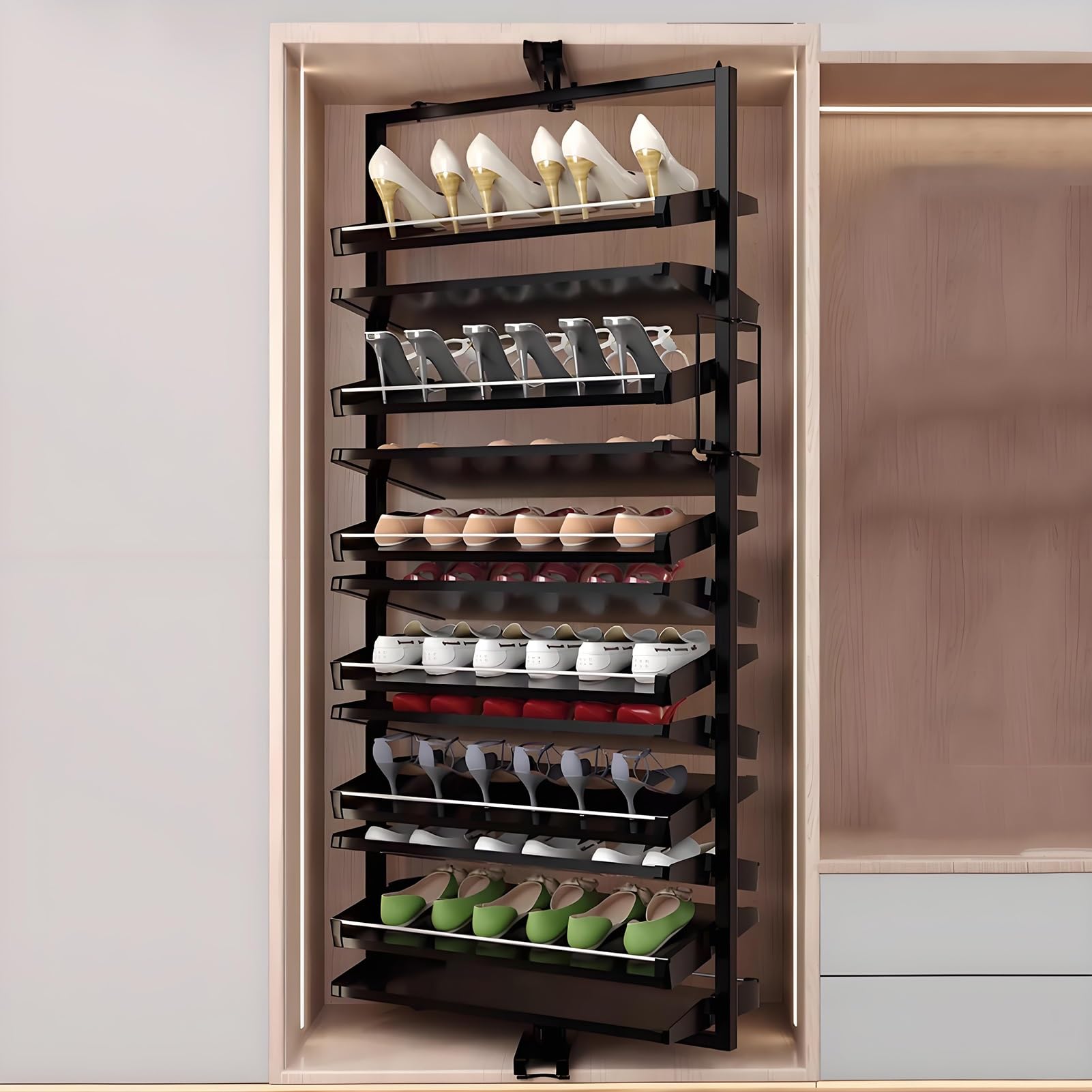 Zapatero extraíble giratorio de 360°, organizador multicapa de altura Ajustable, estante de almacenamiento Vertical, para armario, pasillo o entrada (7 niveles).