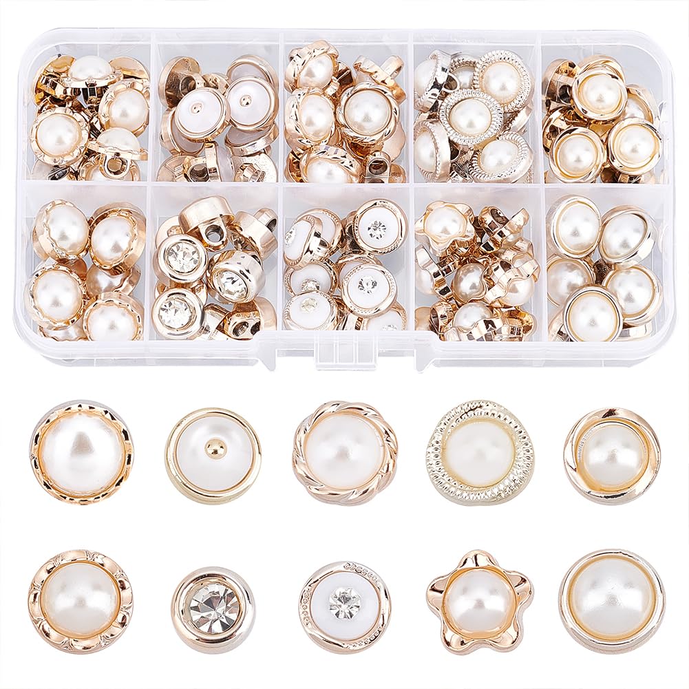 wju Naaiknoppen, 100 stuks, goud, diamanten, bloemen, rond, sterpatronen voor kleding, ambachten, trouwjurk en doe-het-zelfproject