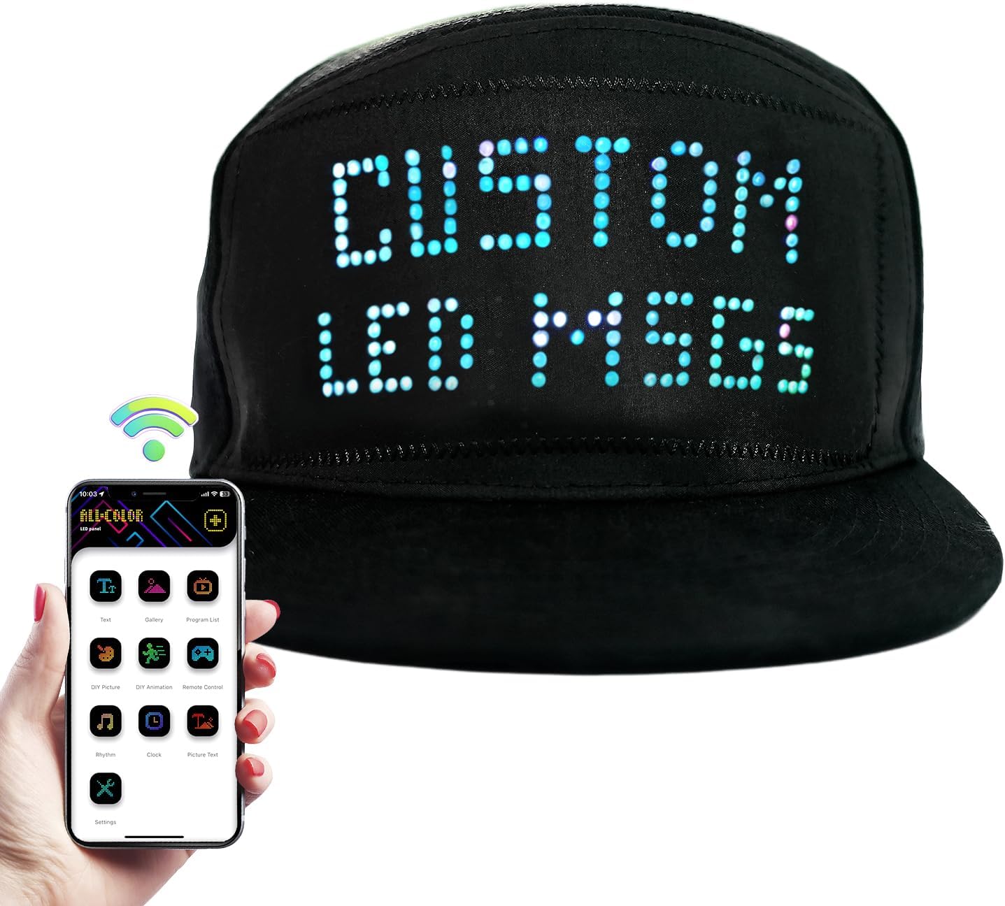 LED Display Up Baseball Cap with Bluetooth - Personalized Messages for Parties, Birthdays, Gifts