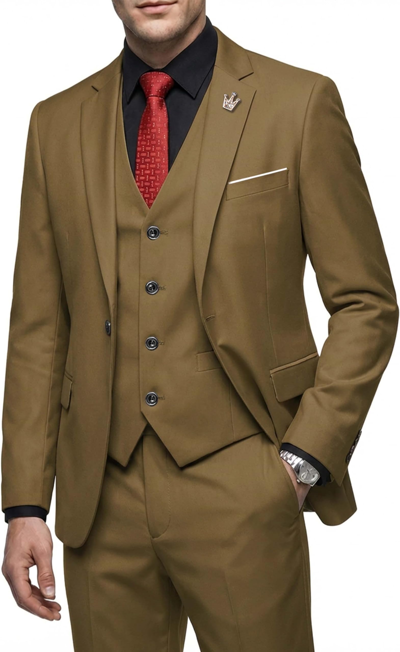 MY'S Men's Suit Slim Fit One Button 3-Piece Suit Blazer Dress Business Party Jacket Vest & Pants