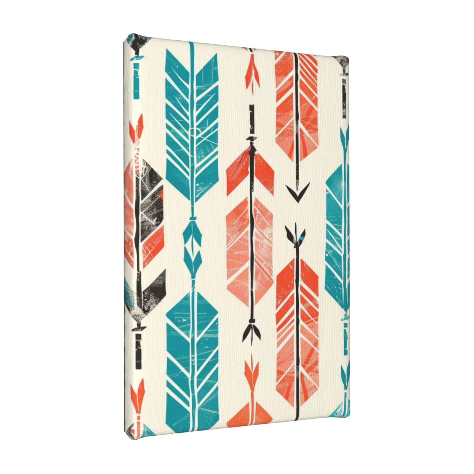 Ykljg Coral And Teal Arrows Printed Wall Art Canvas Painting 20X30 Cm Wooden Framed Picture Painting Artwork Prints For Bedroom Kitchen Home Office Decor