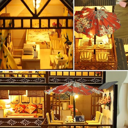 Miniatura 6 de WYD Modelo de casa de muñecas de estilo japonés de 3 pisos, estilo japonés, kit de casa de muñecas montada de madera, rompecabezas de juguetes, kits