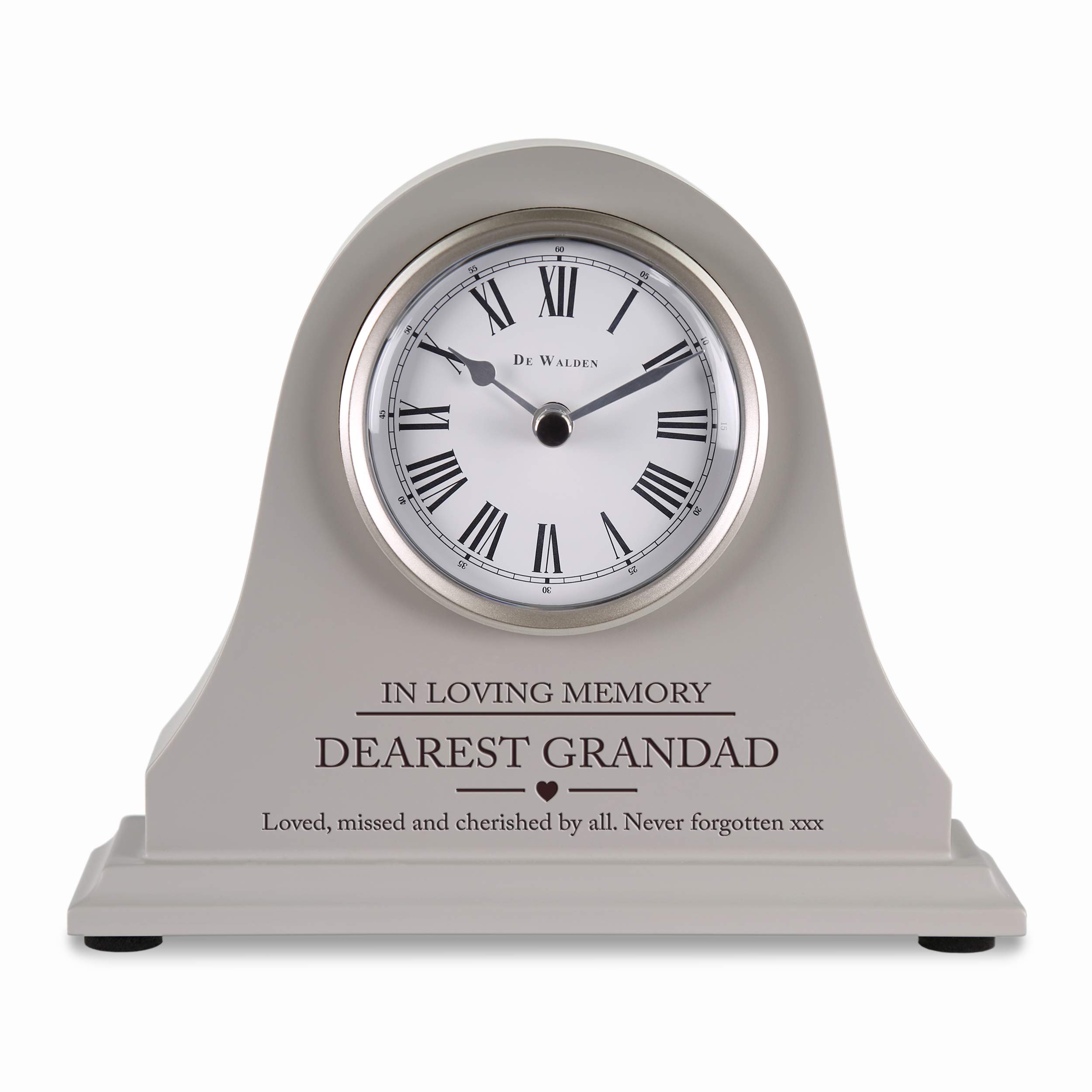De Walden Men's Grey Clock In Cardboard Box In Sympathy Memorial Gift Personalised Engraved Boy's Grey Mantel Clock