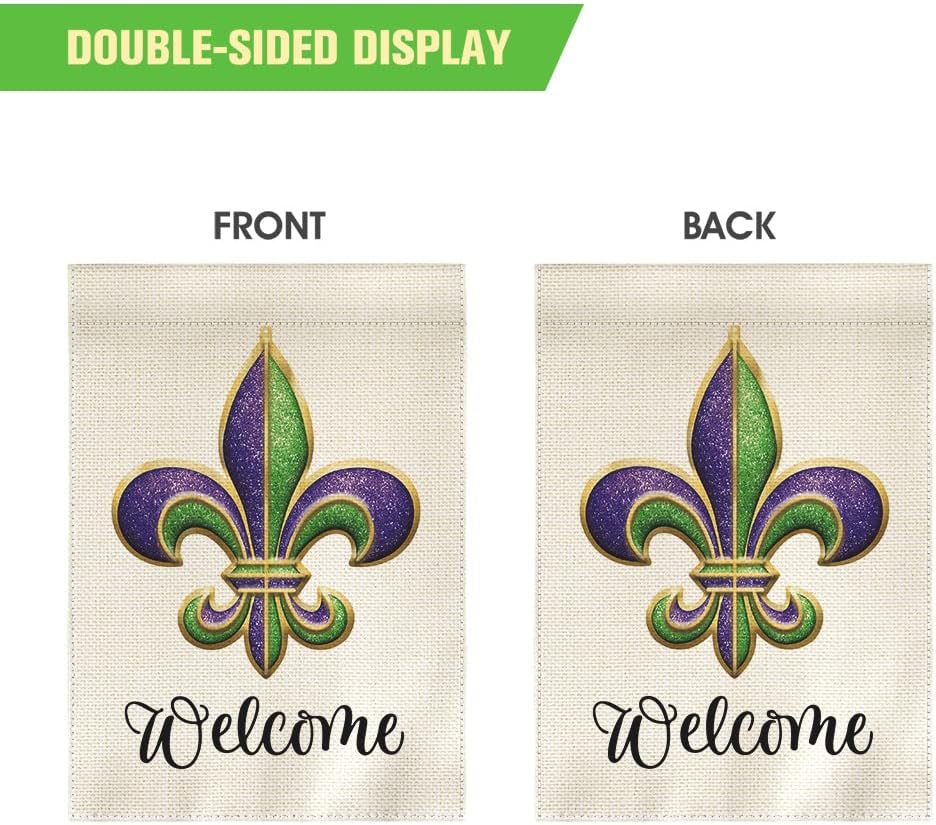 AVOIN Welcome Fleur de Lis Garden Flag Vertical Double Sided, Holiday Party Mardi Gras Yard Outdoor Decoration 12x18 Inch