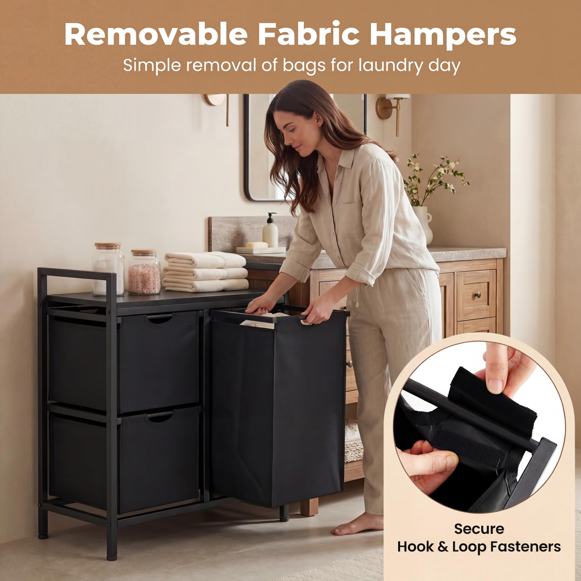 LIFEZEAL Cesto para la colada con estante, cesta para la colada con 2/3 bolsas de tela desmontables, cesta de lavandería de tela Oxford, bolsa de lavandería para lavandería, cuarto de baño, color