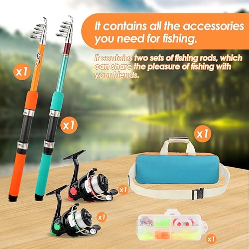 Miniatura 2 de Fishing Rod Reel Combo Telescopic Fishing Pole Spinning Reel with Baits Hooks Storage Bag Compact Collapsible Fishing Pole Starter Kit for Kids