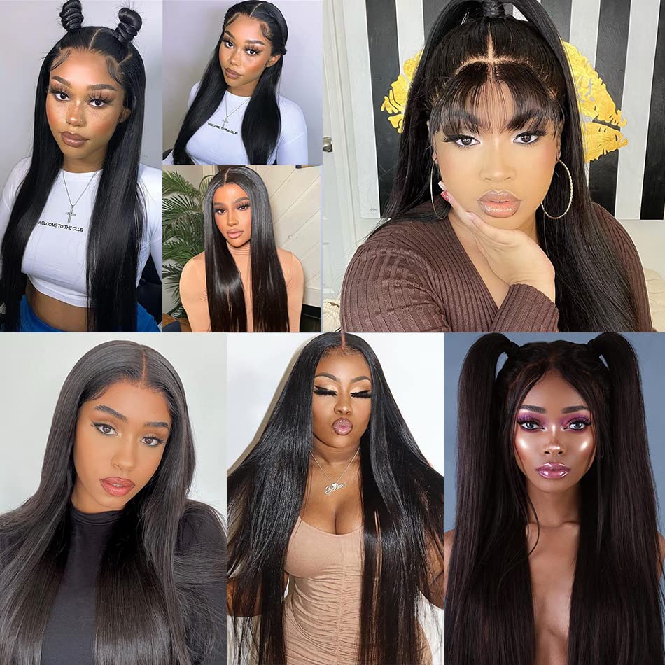 T Part Lace Front Human Hair Wigs 13x6 Transparent Middle Part Straight Lace Front Wigs for Black Women 150% Density Natural hairline (18 Inch)