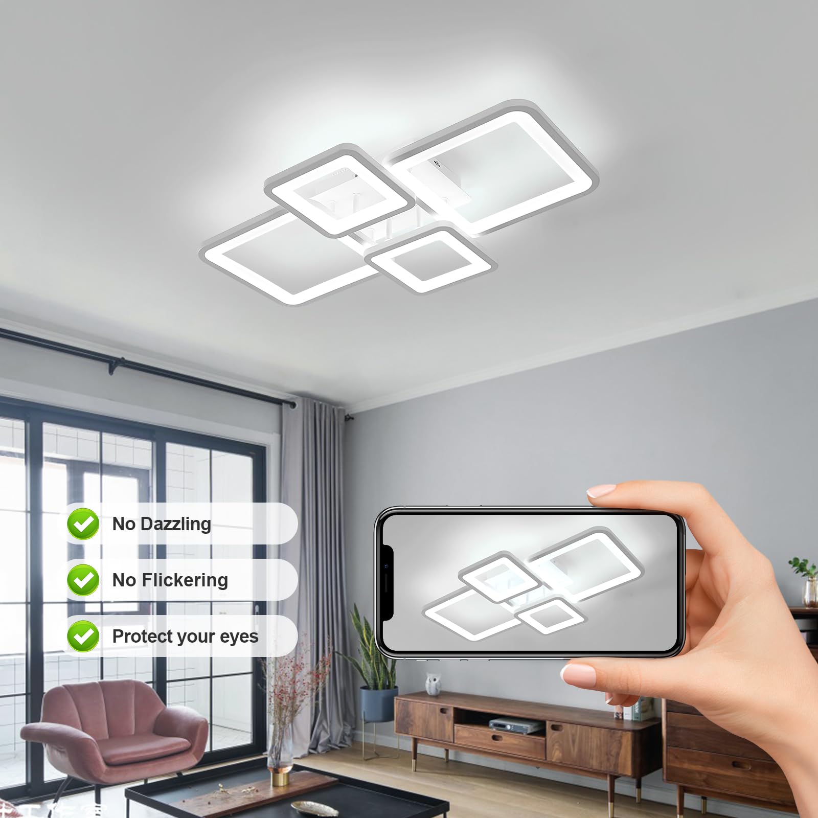Plafoniera LED Soffitto 62CM, 56W 6300LM Lampada da Soffitto Rettangolo Design, Plafoniera Camera da Letto Bianco per Soggiorno Cucina Camera da Letto Sala da Pranzo, Bianco Freddo 6500K