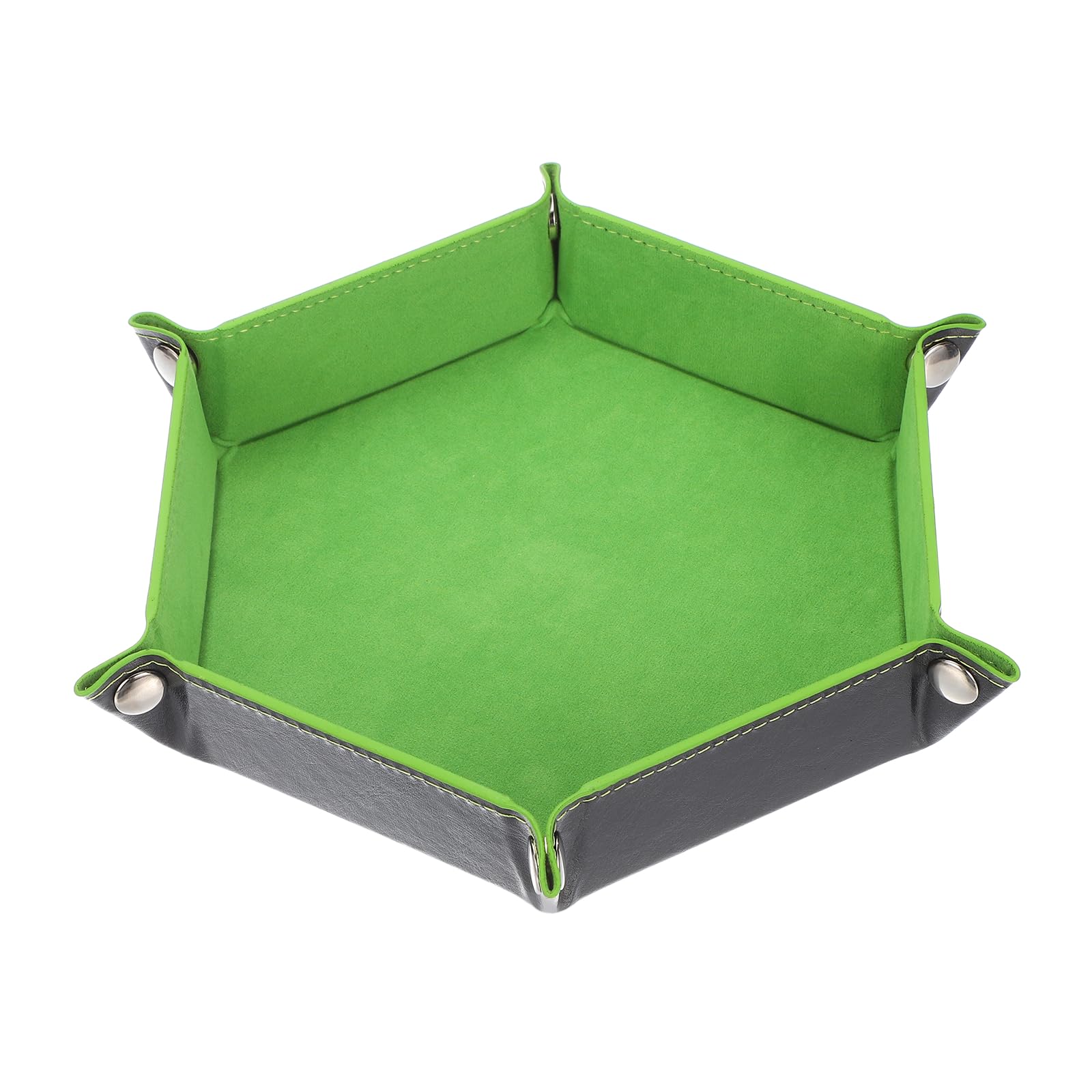 sourcing map Dice Tray 10" PU Leather Velvet Folding Hexagon Dice Rolling Tray Holder Storage Box Perfect for RPG DND Table Games & Entryway & Nightstand Organizer (Grass Green, 1pcs)