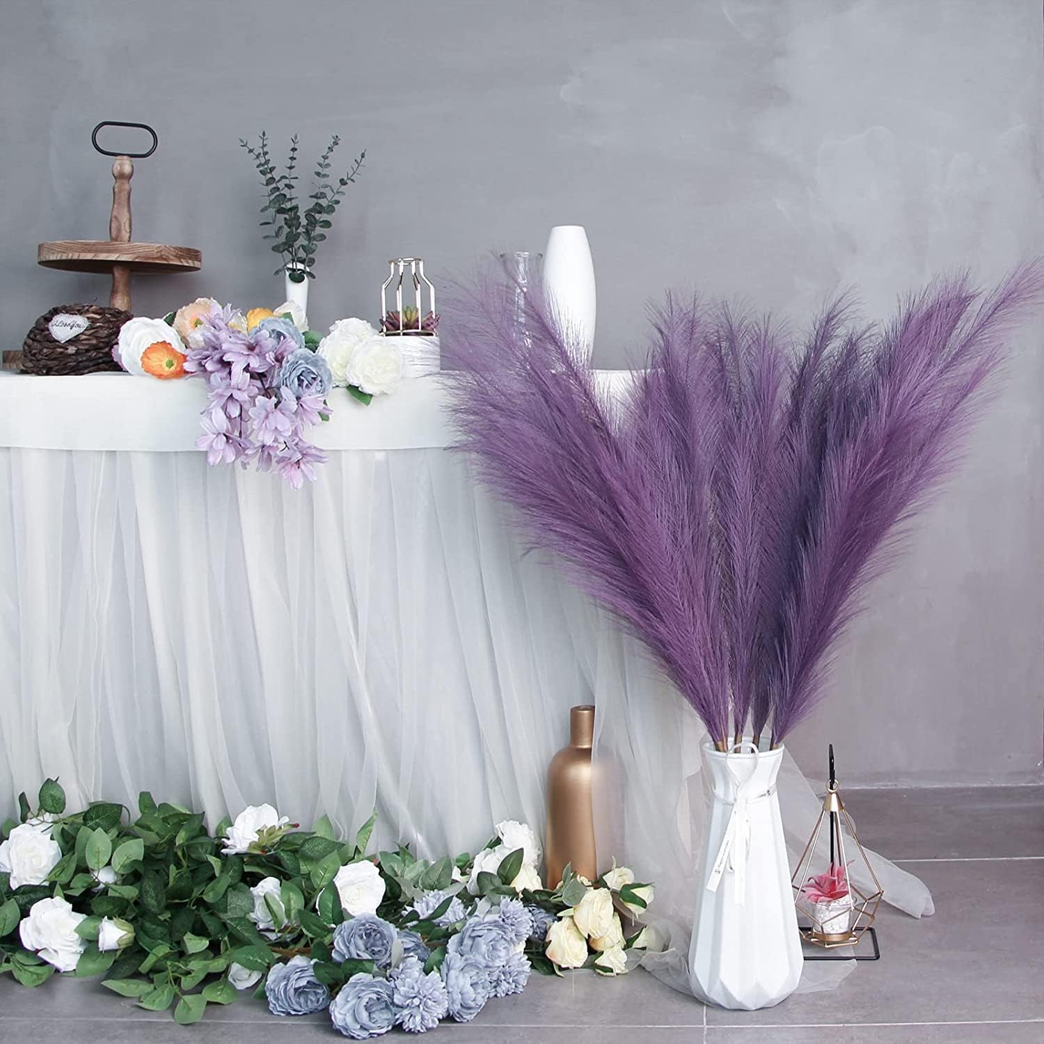30 Tiges Pampas Séchées Bleu Dégradé GEFIRE - 55cm - Décoration Boho