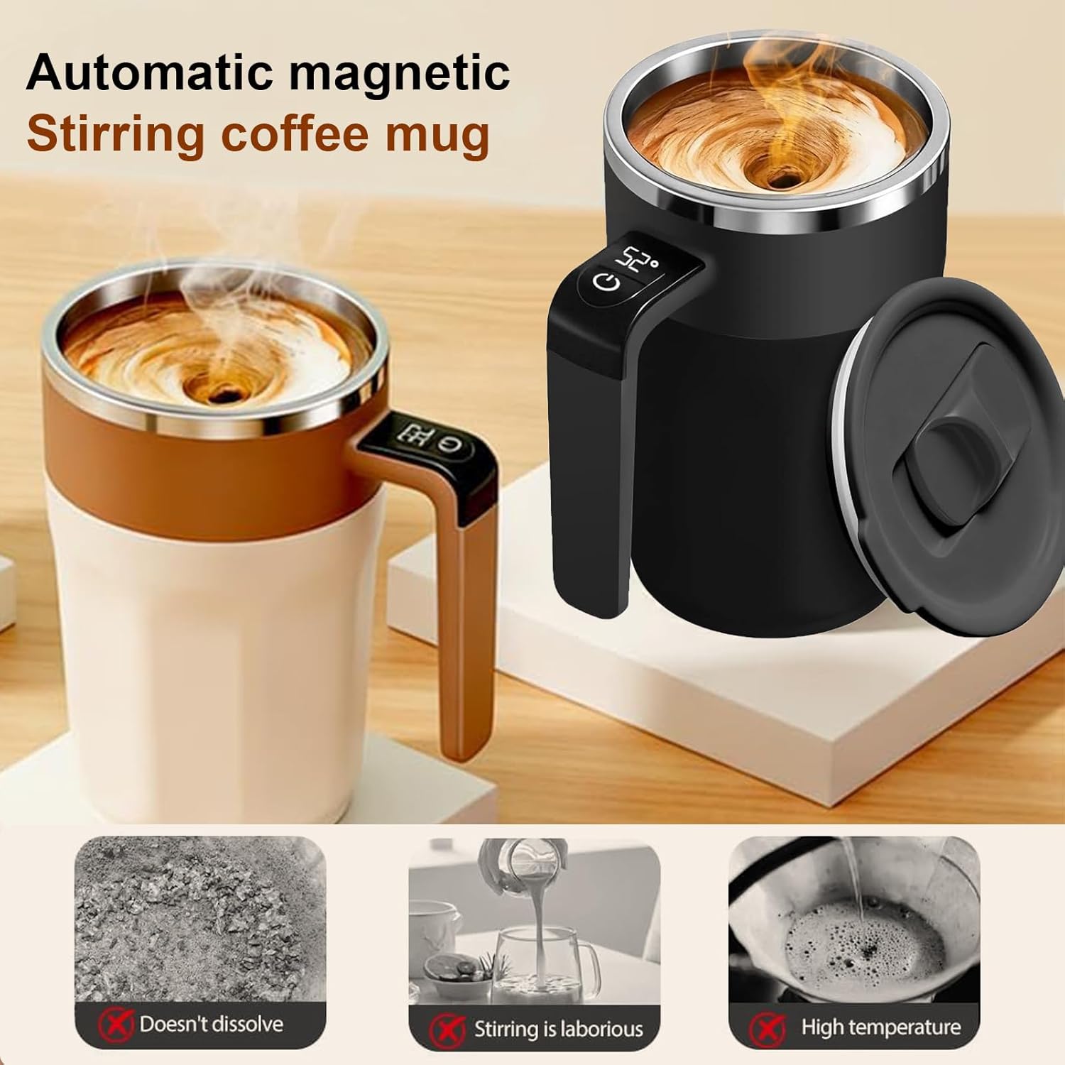 Self Stirring Coffee Mug,Automatic Stirring Coffee Cup with Temperature Display,Rechargeable Straight-Drink Mug,316 Stainless Steel Material Suitable for Coffee,Milk, and Other Beverages(Black) - Image 8