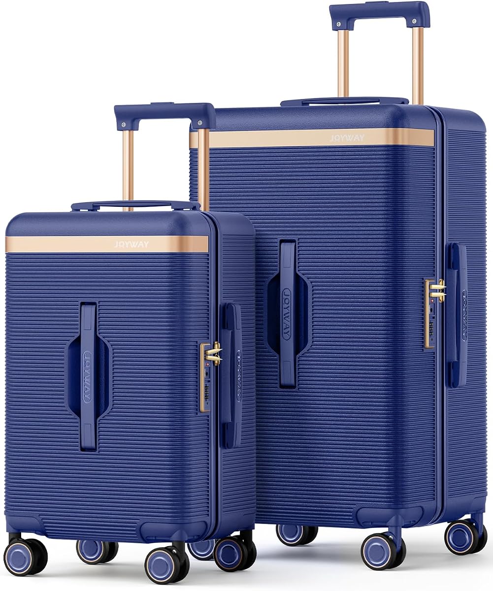 Joyway Luggage Sets 2 Piece, 22 Inch Carry On and 26 Inch Checked, Blue | Suitcase with Cup Holder, Pressure-Resistant Frame, Lightweight Hardside, Shock-Absorbing Wheels, Great For Weekend Getaways