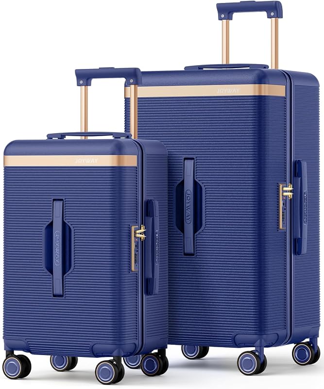 Joyway Luggage Sets 2 Piece, 22 Inch Carry On and 26 Inch Checked, Blue | Suitcase with Cup Holder, Pressure-Resistant Frame, Lightweight Hardside, Shock-Absorbing Wheels, Great For Weekend Getaways