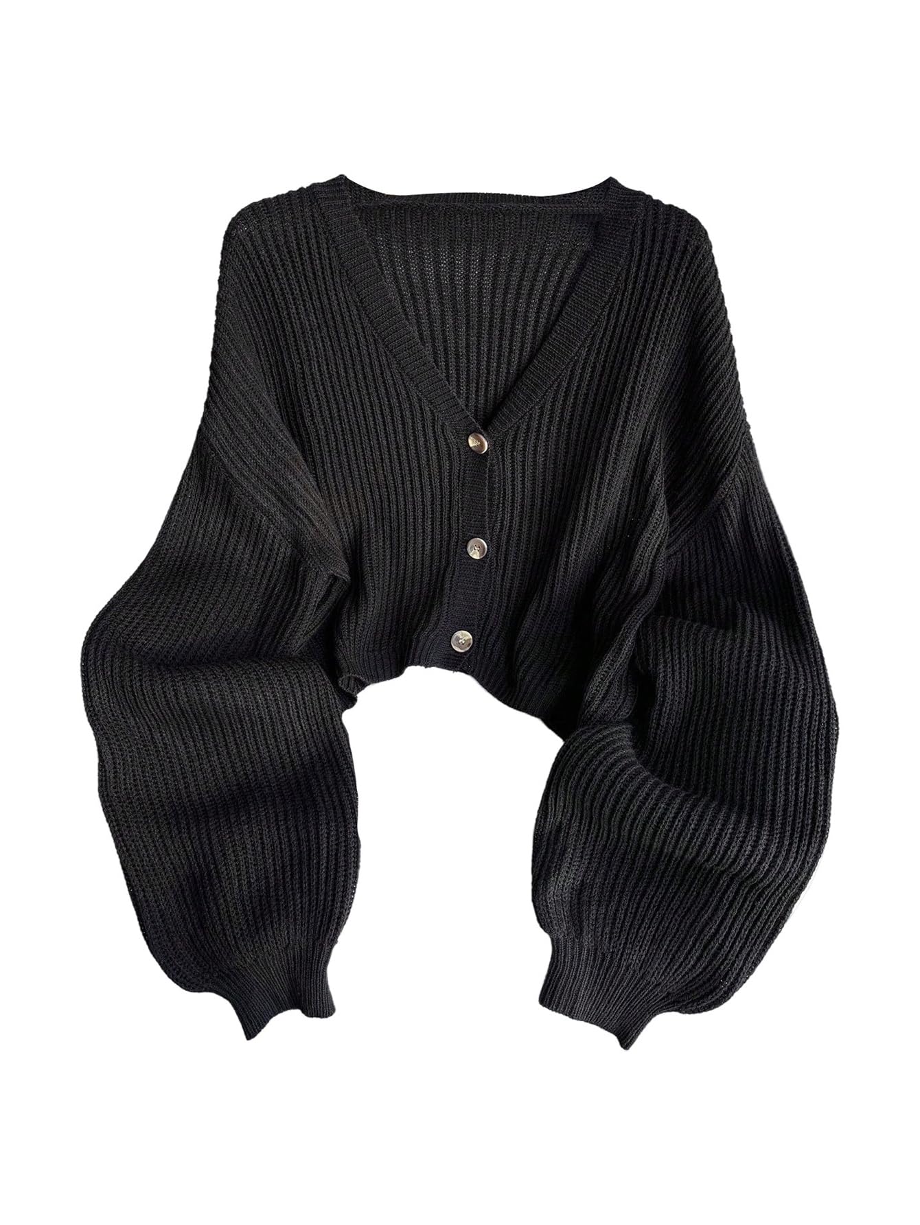 Womens Plus Size Cropped Cardigan Ribbed Knit Button Down V Neck Sweaters Long Sleeve Cardigans Outerwear
