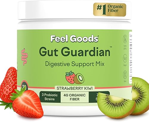 Feel Goods Gut Guardian, fibra orgánica, polvo probiótico y prebiótico, sin azúcar, hierbas para la hinchazón, apoyo a la salud intestinal, salud