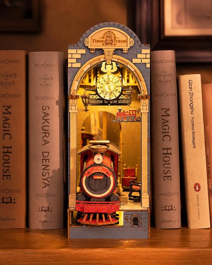 Rolife Book Nook Kit Puzzle 3D Madera Rompecabezas DIY Rincón de Libros Book Nook para Estantería Sujetalibros Decoración con Muebles y Accesorios, Time Travel