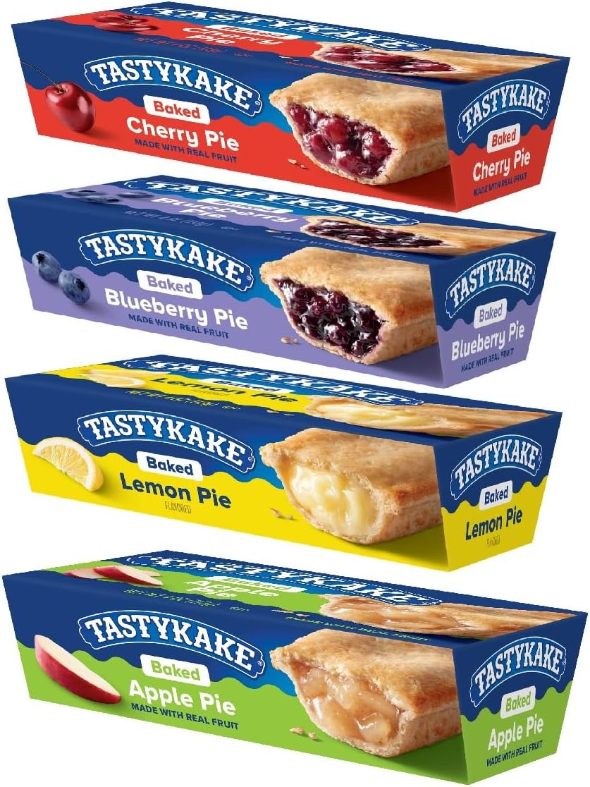 Tastykake Variety Baked Pies, Cherry, Blueberry, Lemon, Apple, Made with Real Fruit - 4 Pack