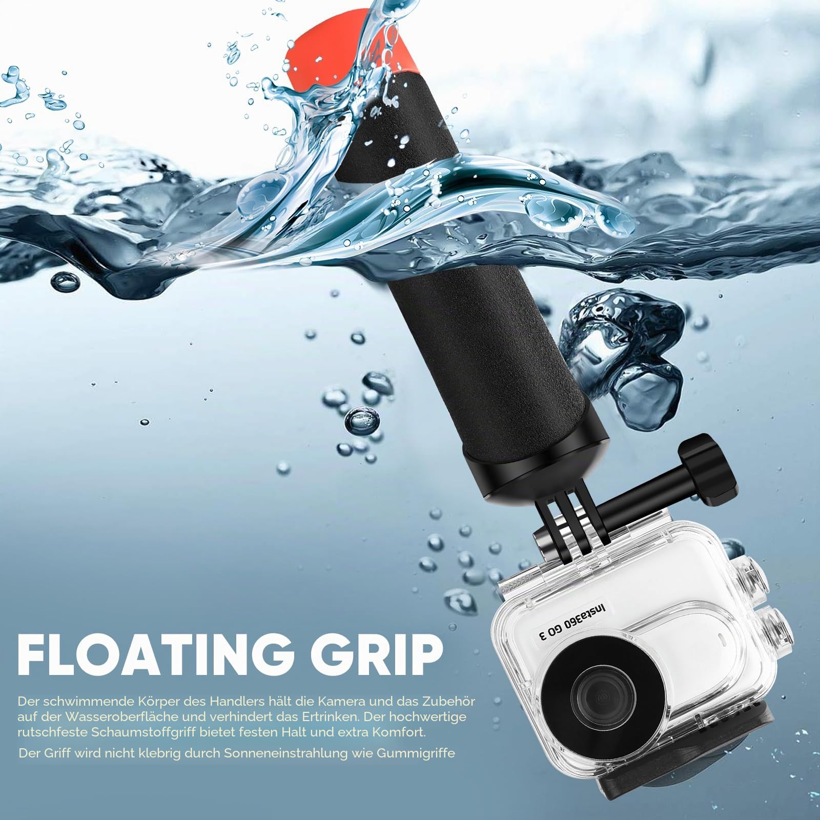 Wasserdichtes Gehäuse und schwimmender Handgriff, kompatibel mit Insta360 GO 3S, schützendes Unterwasser-Tauchgehäuse mit Halterungszubehör