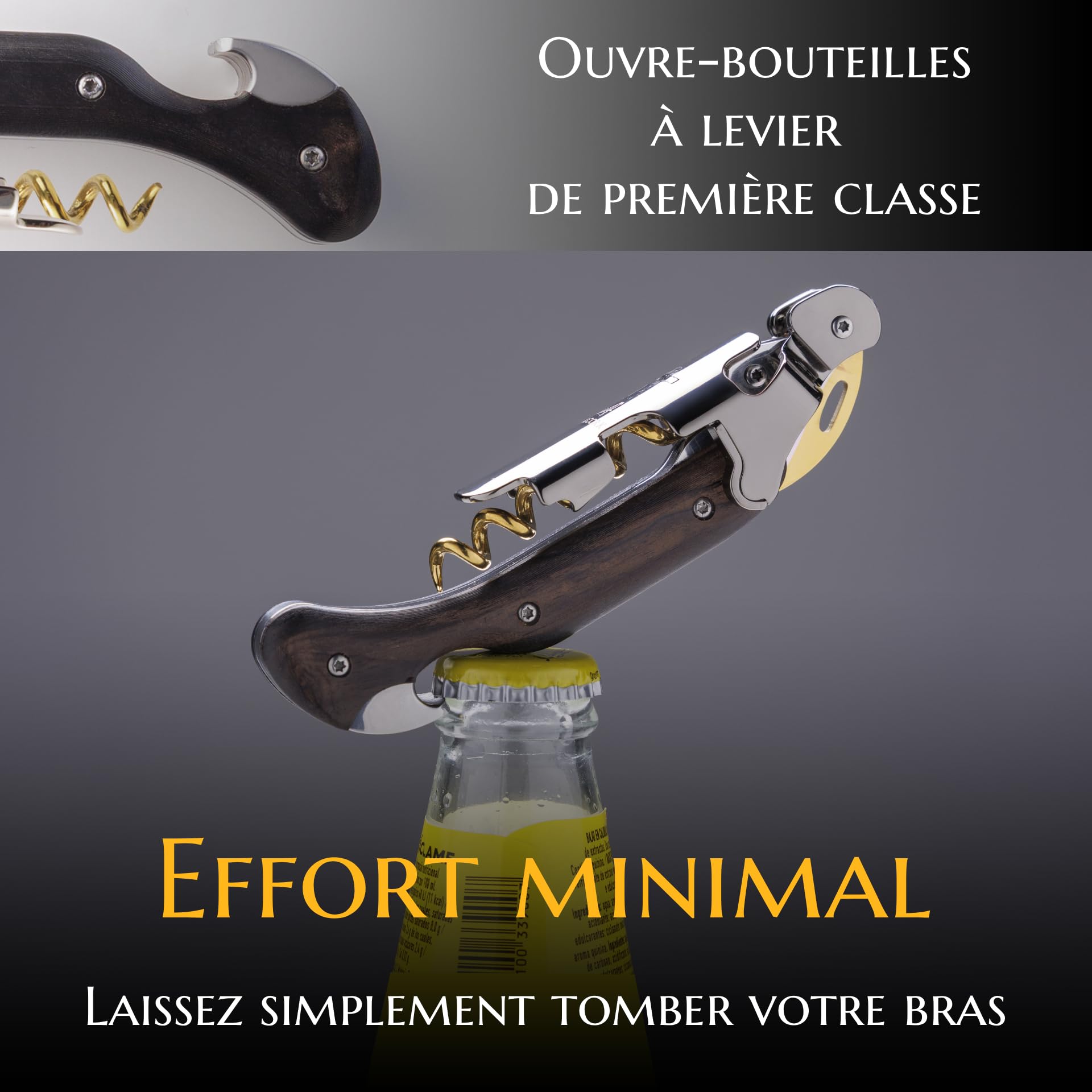 Tire-Bouchon pour Professionnels - FALCORK 249 Protection - À 2 Étapes avec Levier Fixe et Bascule Anti-Casse de Bouteille, Conçu pour un Débouchage Fluide et Contrôlé des Bouchons Longs Jusqu'à 49 mm