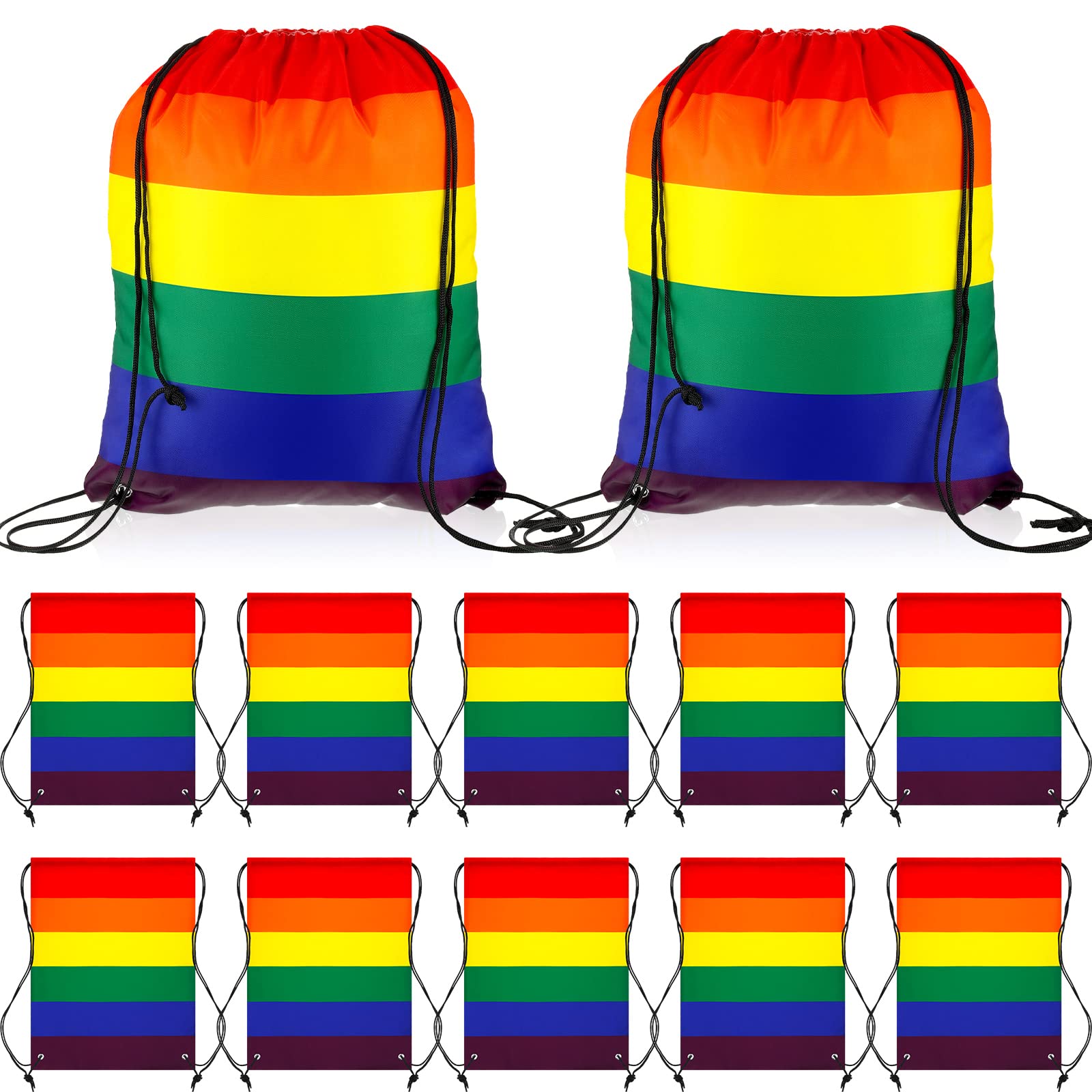 Kacctyen 12 Pcs Rainbow Drawstring Bags Pride Accessories Backpack Stripe String Sport Bag Pride Gift for Lesbian Gay Stuff