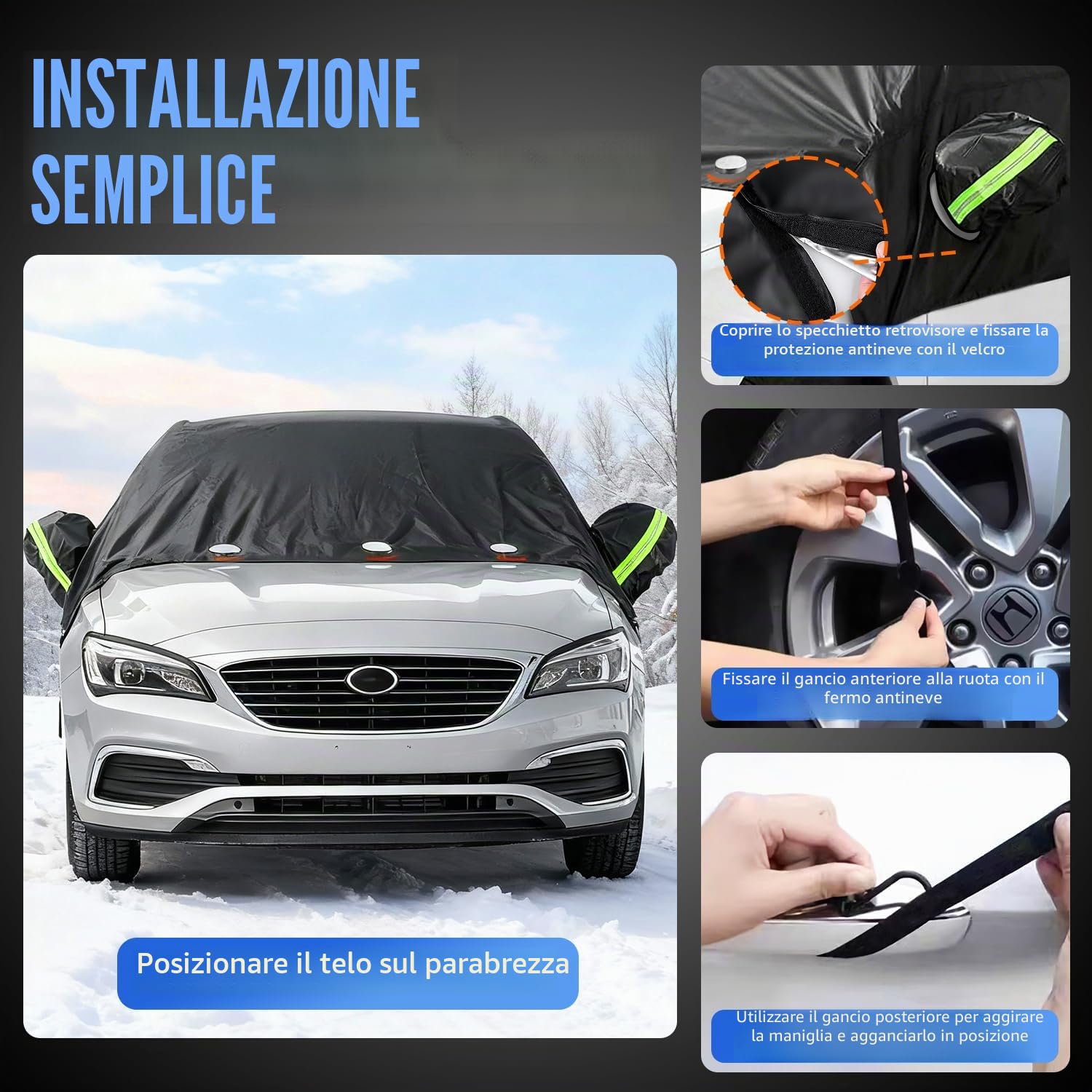 iZoeL Copertura Parabrezza Auto 274 x 260 x 412 cm Protezione Magnetica Copri Parabrezza Invernale con Protezione Specchietto Retrovisore, Protegge da Vento Neve Brina UV, per Auto SUV Truck