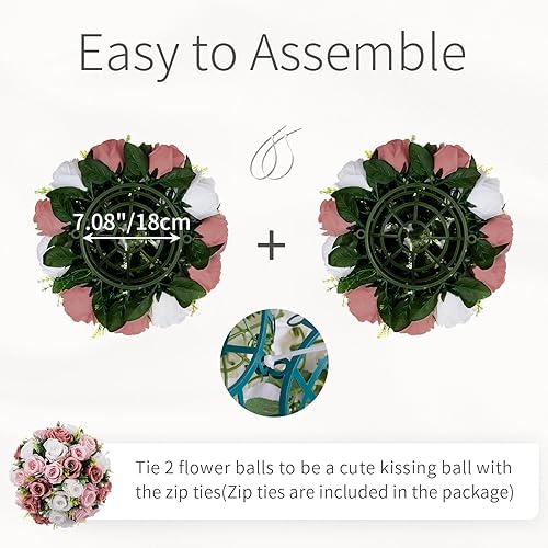 Miniatura 6 de Esferas de flores para centros de mesa, rosas de boda, 10 bolas de rosas artificiales con base, bola de flores falsas de rosa polvorienta, bola de