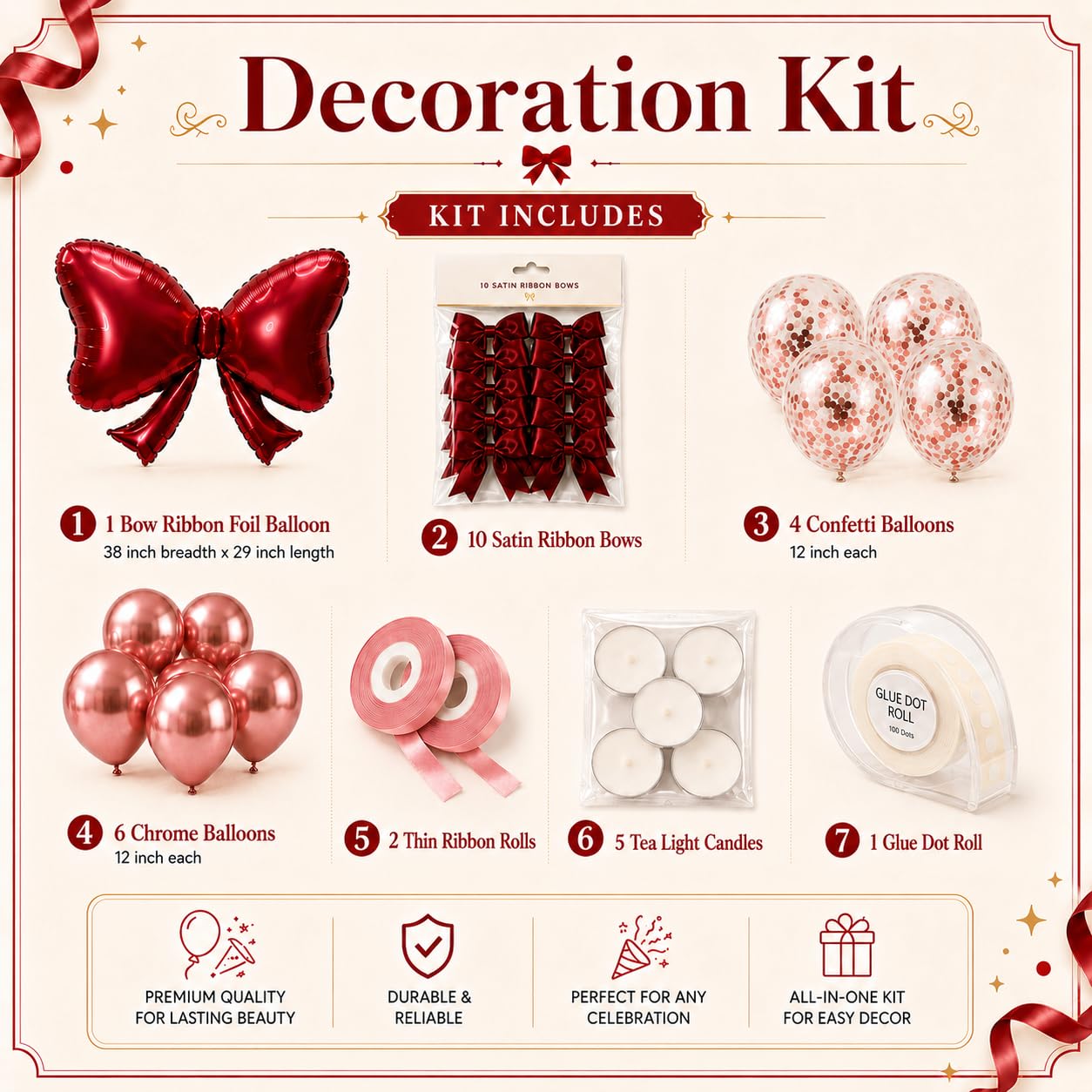 Red Bow Birthday Decoration Kit - 30 Pcs -6
