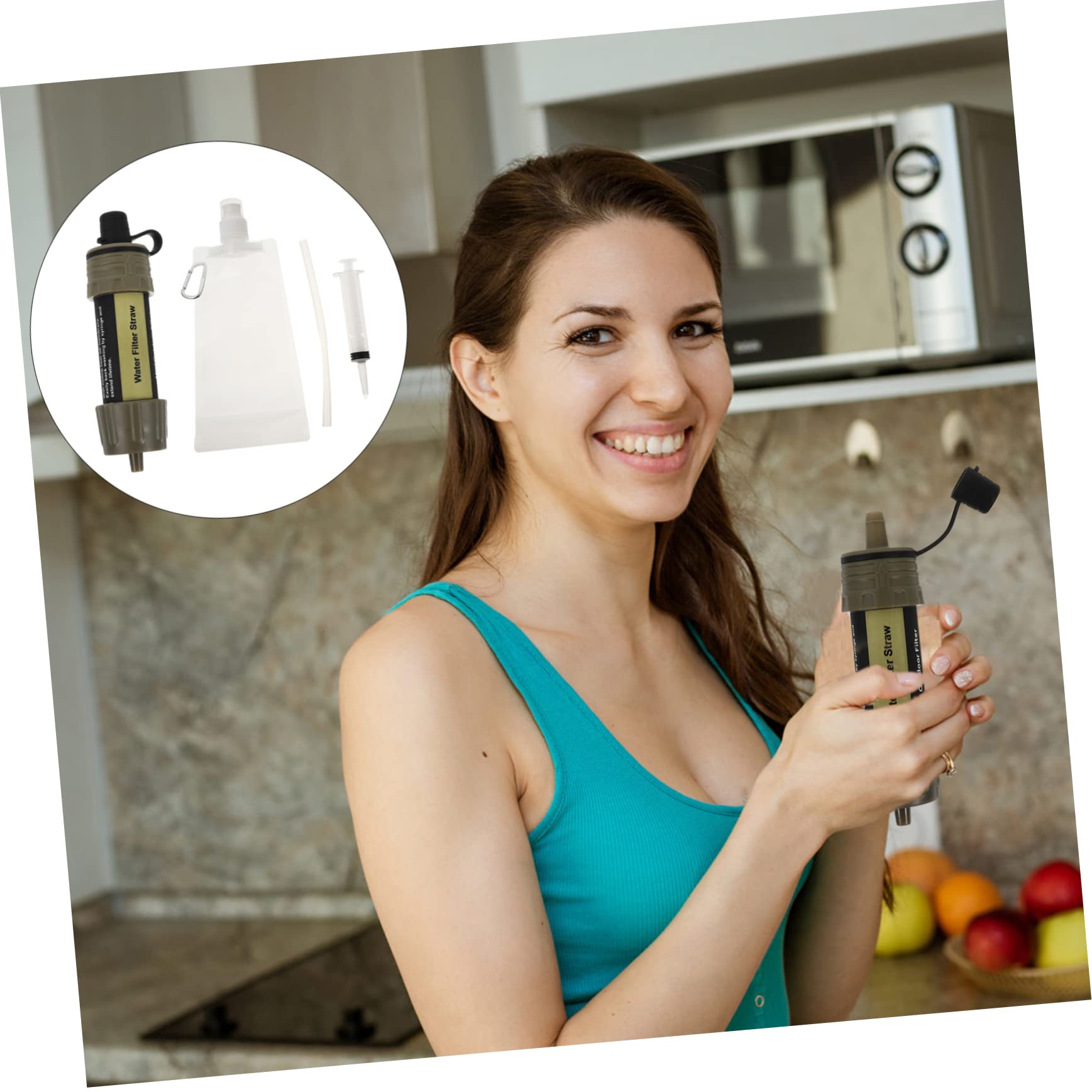 WOONEKY Filtre à Eau Portable Léger en Abs, Purificateur D'eau Sûr pour Camping et Randonnée, Mini Nettoyeur D'eau Vert pour Urgence