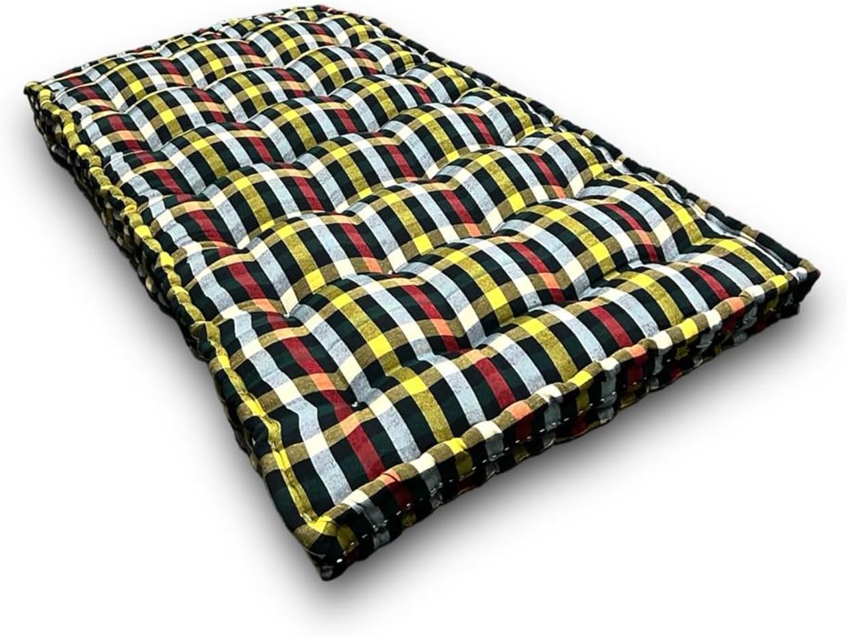Small Single 5-Inch Thick Cotton Box Quilt Toshak Mattress | Medium Firm | Foldable & Reversible | White and Black Checkered Design | 72x30x5 Inches