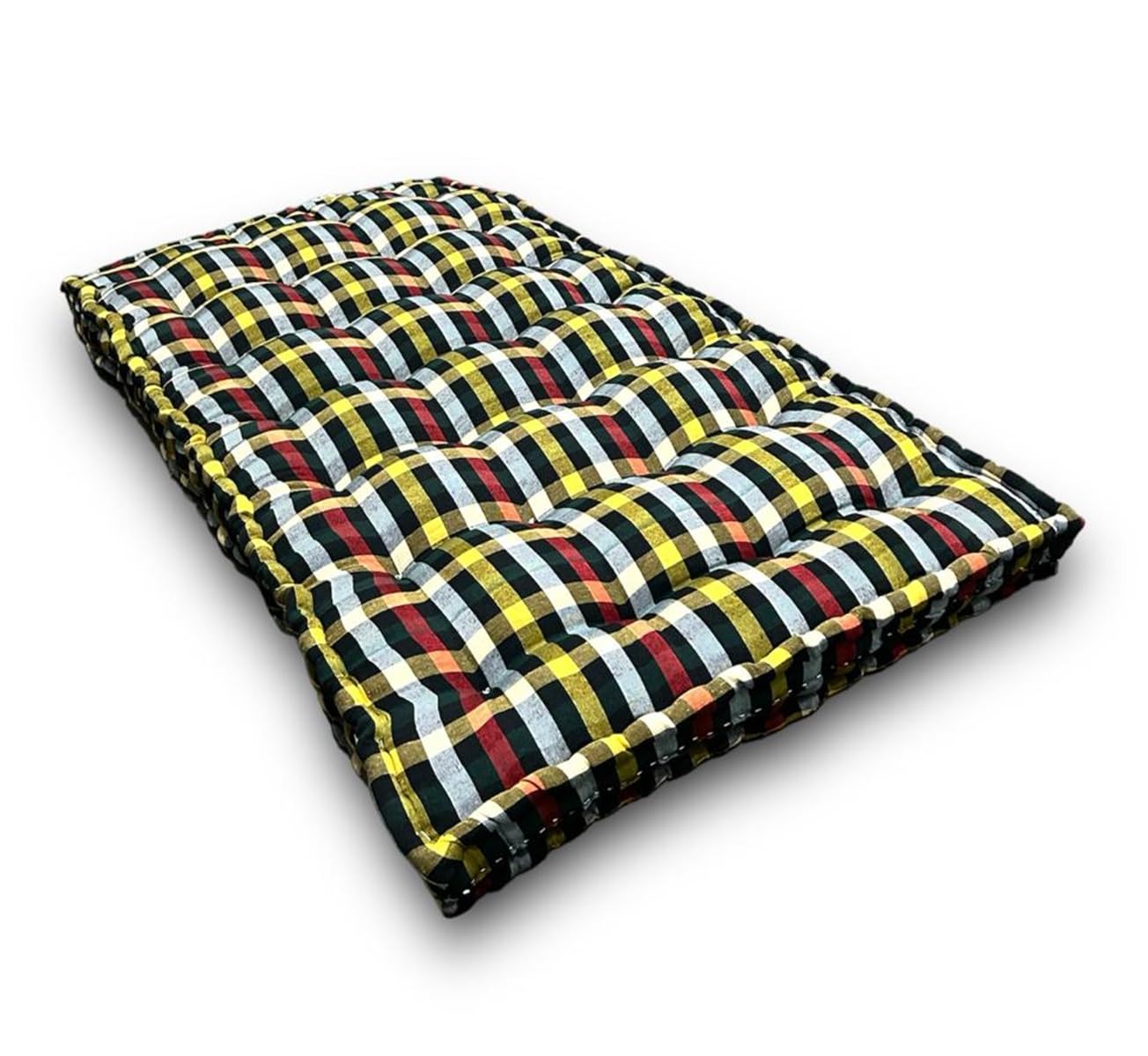 ATOOTFUSION Soft Thick 5-Inch Single Bed Cotton Quilt Box Mattress | Medium Firm | Foldable & Reversible | Gadda with White and Black Checkered Design (72x30x5 Inches)