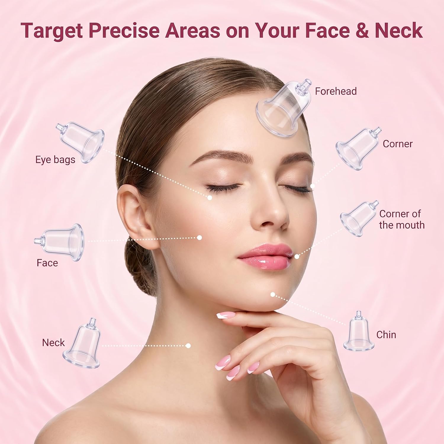 Electric Facial Cupping Set for Face, 3-in-1 Electric Gua Sha & Face Cupping Set, 9 Adjustable Suction Levels, Facial Cups for Eyes, Chin, Neck & Jawline, Portable Electric Cupping Device