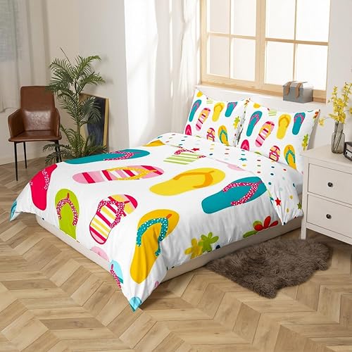 Miniatura 4 de Erosebridal Juego de ropa de cama con diseño de dibujos animados y chanclas kawaii, juego de cama matrimonial con temática de vacaciones de verano,