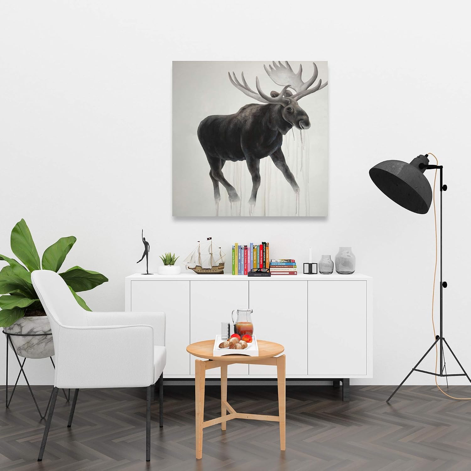 BEGIN DECO MAISON - HOME DECOR 2080-3636-AN439-1 Walking Moose, Fine Art Gallery Wrapped Canvas 36x36 Framed Prints, Assorted