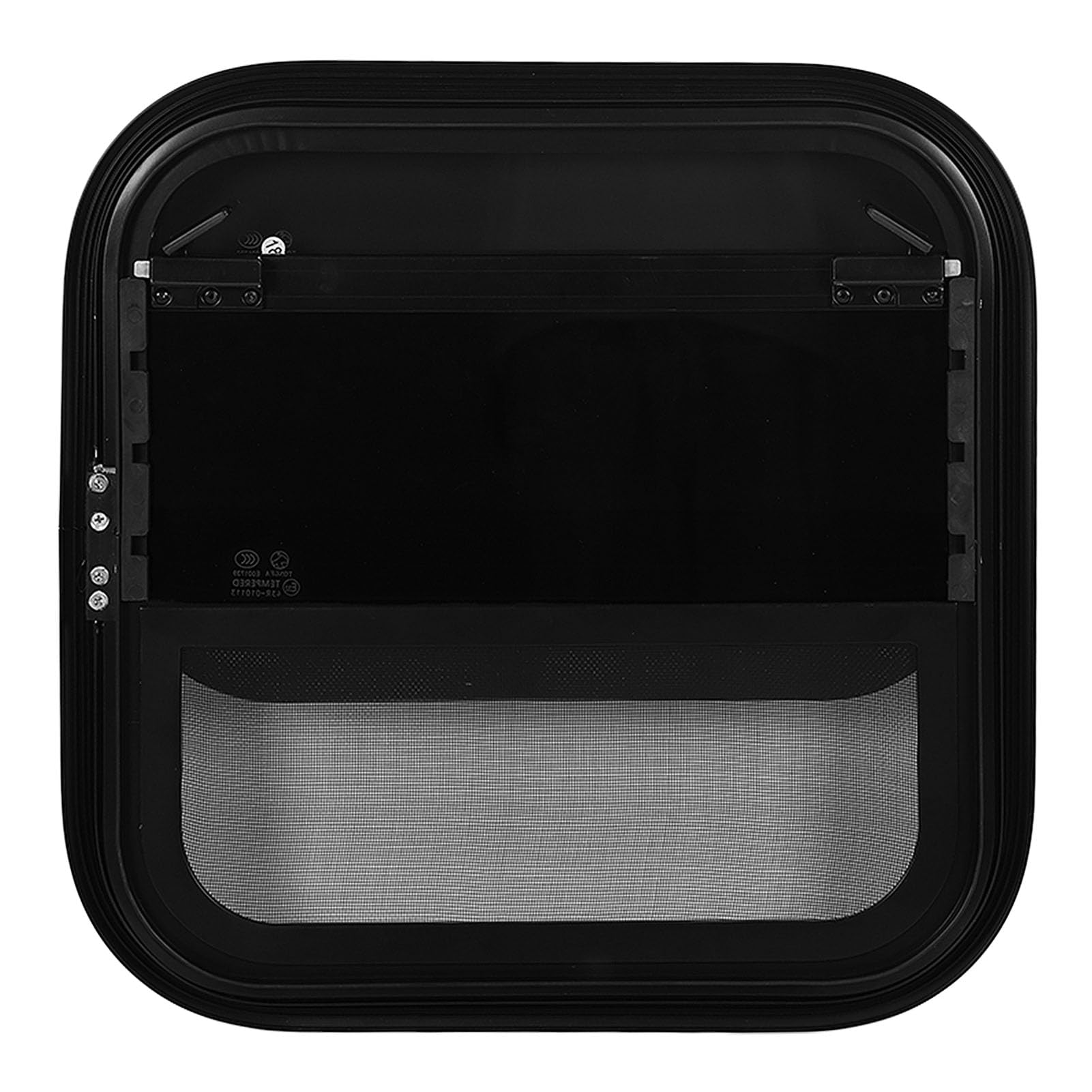 Ausla Okno Przesuwne do Samochodu Kempingowego Czarne Pionowe Okno Przesuwne ze Stopu Aluminium 530 X 530 Mm z Przyciemnianym Szkłem Hartowanym, zdejmowaną siatką i gumową uszczelką do Przyczepy