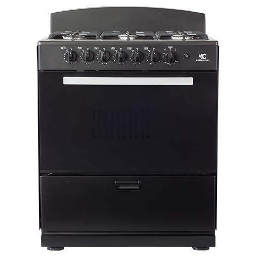 MC - 30" Black W Gas Space Saver Range with 4.0 CFT Oven Capacity - Italian SABAF Sealed Burners, 3 Ultra-Fast, 3 Fast – Easy to Clean, Iron Grates, Cool Knobs - L 21" W 30" H 41"