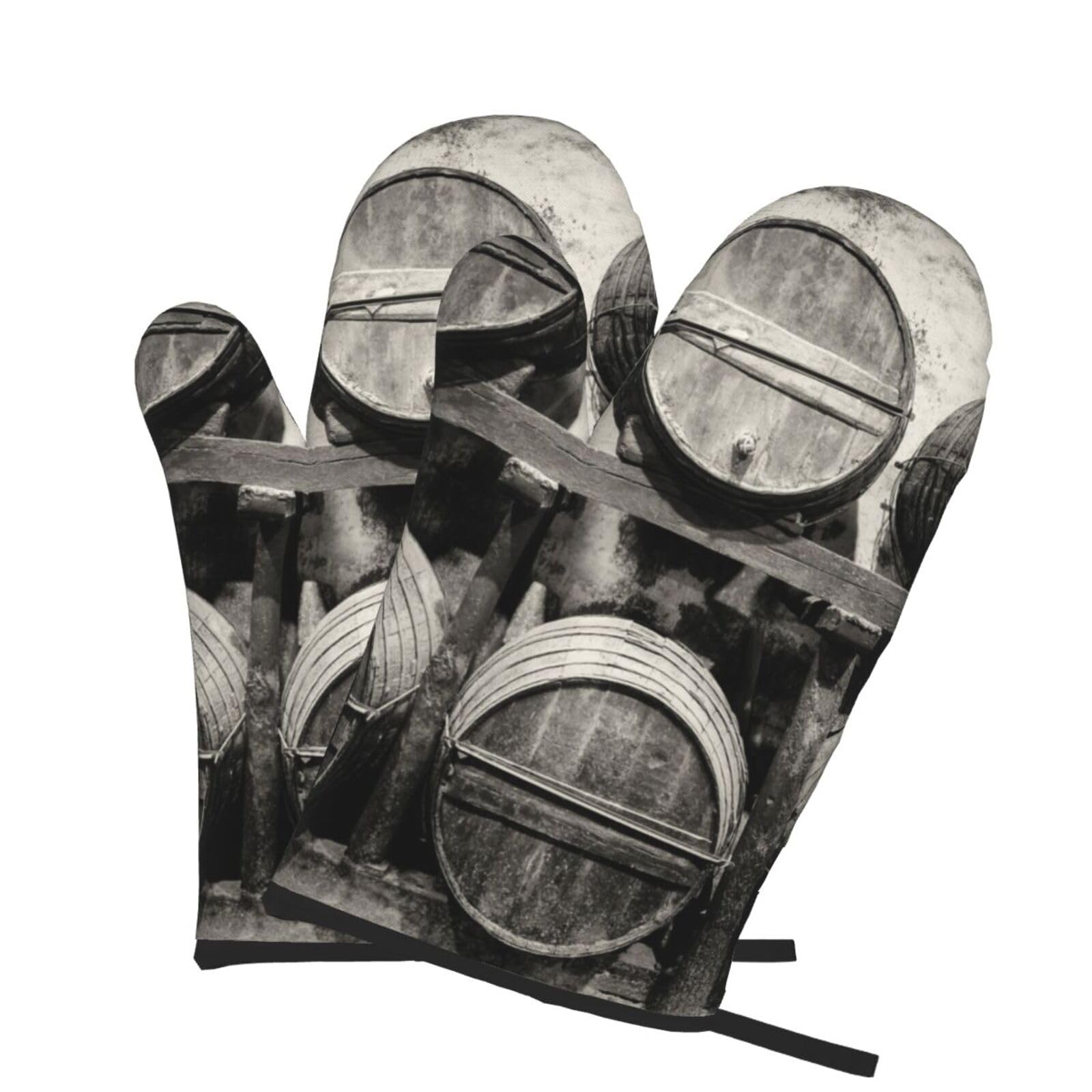 Oven Mitts Set of 2 Pcs, Wine Barrels Prints Heat Resistant Kitchen Gloves for Cooking Baking Grilling