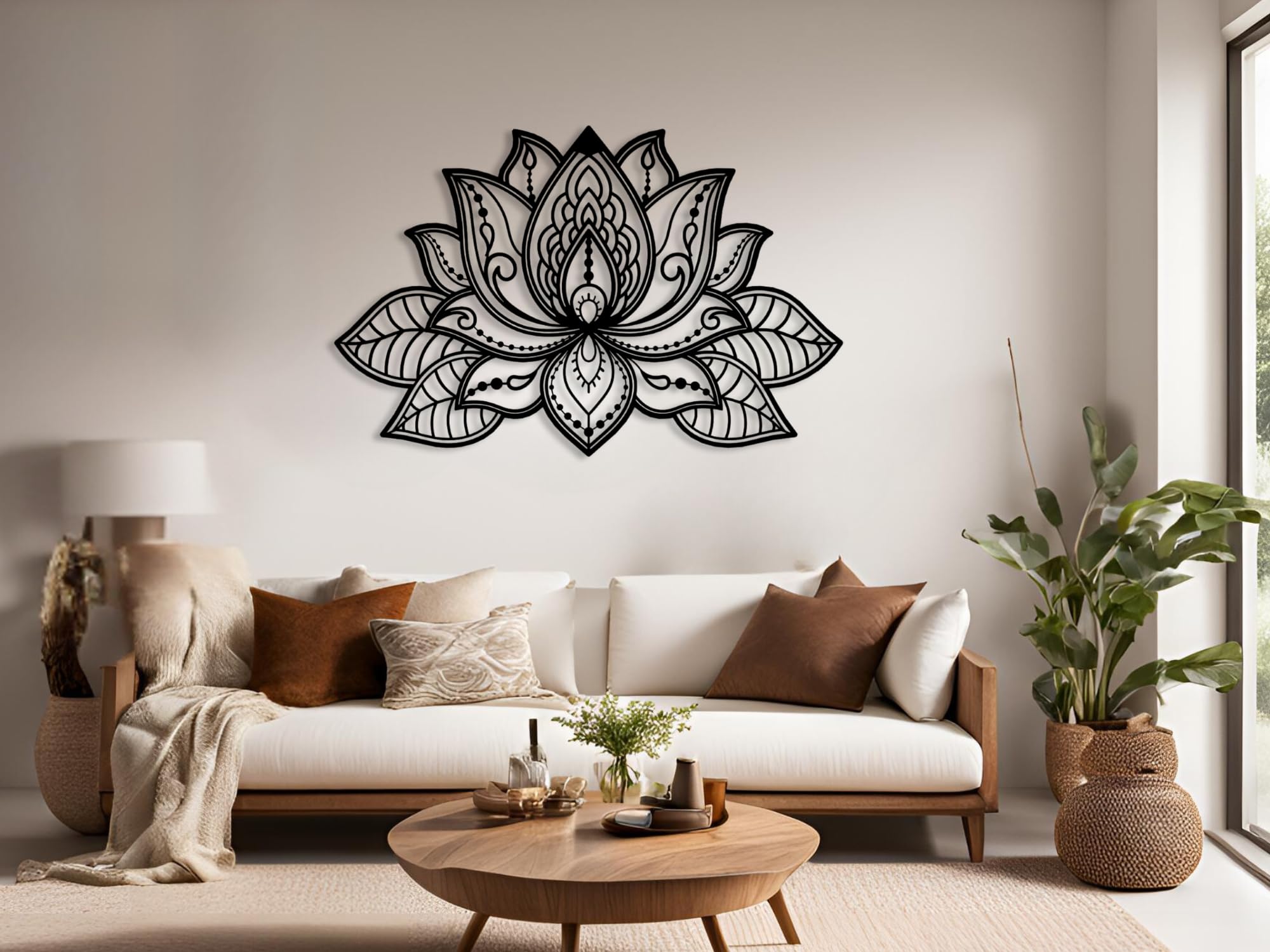 VAILLA Lutus Flower Wood Wall Art Zen Art Decor Wall Hanging Sculpture Modern Boho Mandala Wall Home Decoration 3 Panels Nature Wall Hangings Large Wooden Wall Arr 3D Textured Sculptures for Living Room Bedroom Office Dinnig Room (Lotus 2)