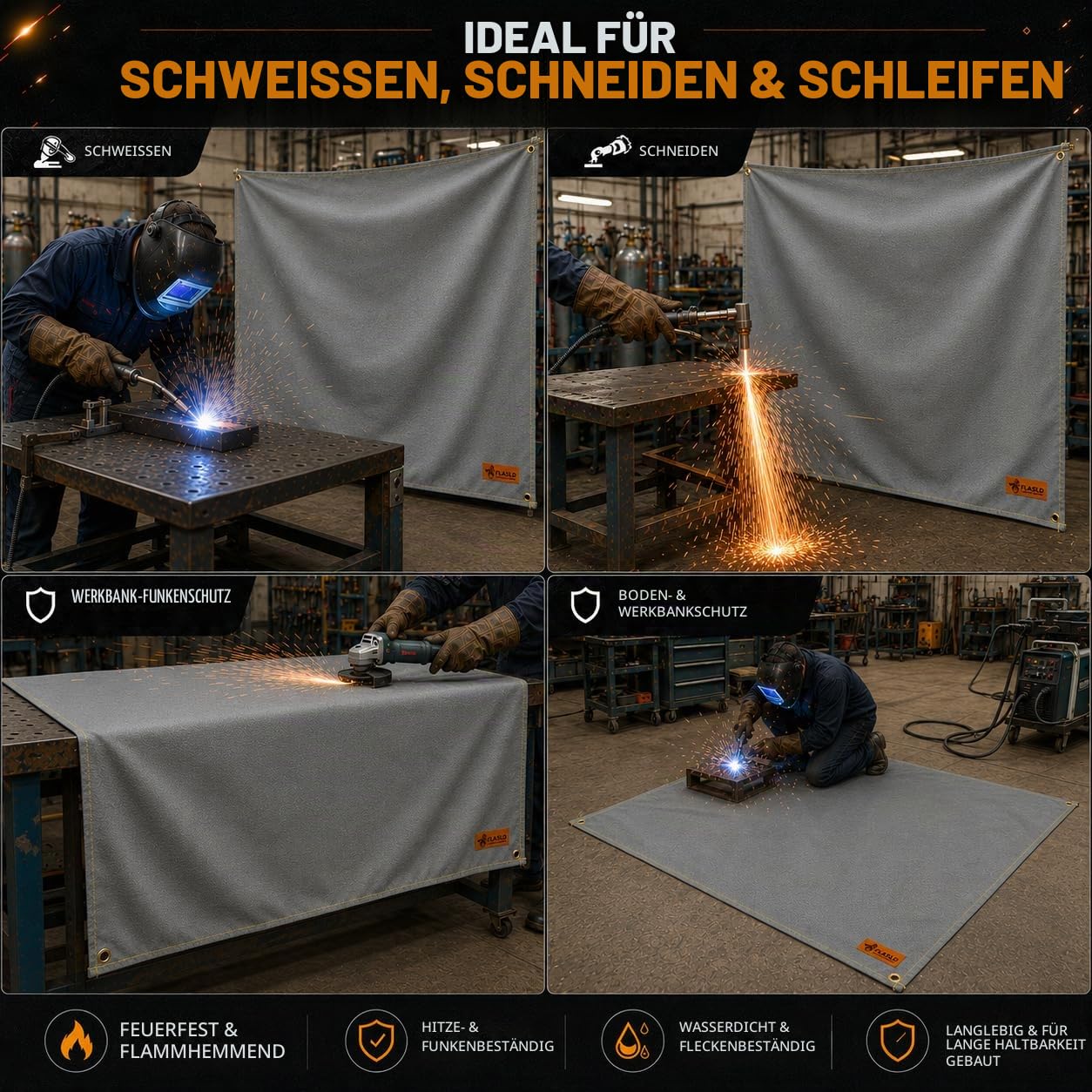 FLASLD Strapazierfähige Schweißdecke, 1,2 x 1,8 m, Schweißvorhang, bis zu 100 °C, wärmeisolierte Decke für Industrie, Camping, Raucher und Grills