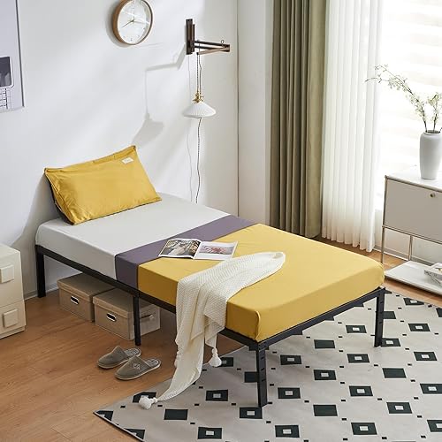 Miniatura 6 de Base de cama de tamaño individual XL, plataforma de 14 pulgadas, marco de cama de metal con almacenamiento debajo de la cama, no necesita somier,