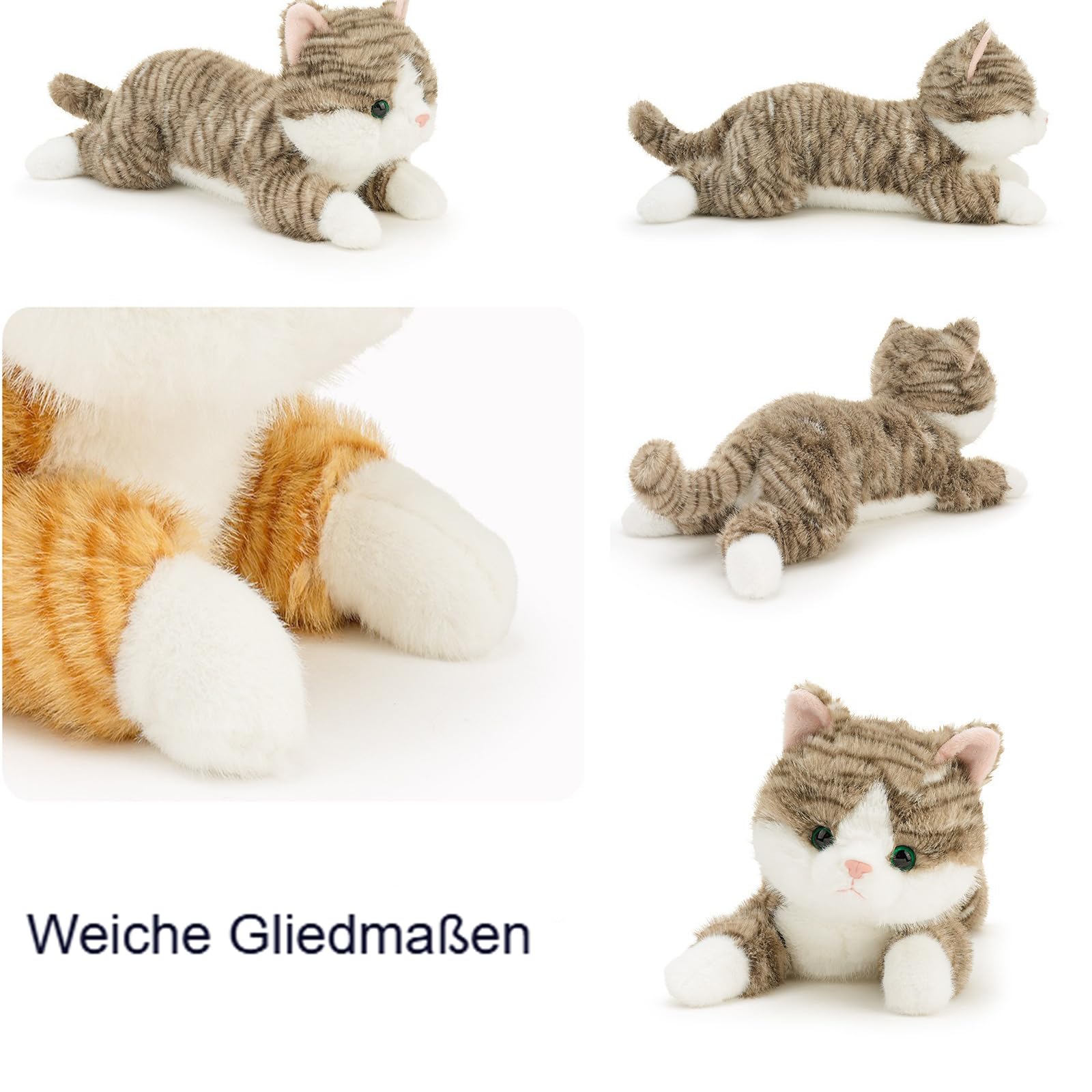 Kuscheltier Katze, Liegend Katzen Plüschtier, Kätzchen Stofftier Spielzeug, Kuschelkissen Geschenk für Kuscheln & Spielen (65cm,Graue Katze)