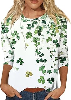 St Patricks Day Shirt Women 2025 Casual Plus Size 3/4 Sleeve Irish Clover Shirts Funny Saint Patrick's Tunic Tops